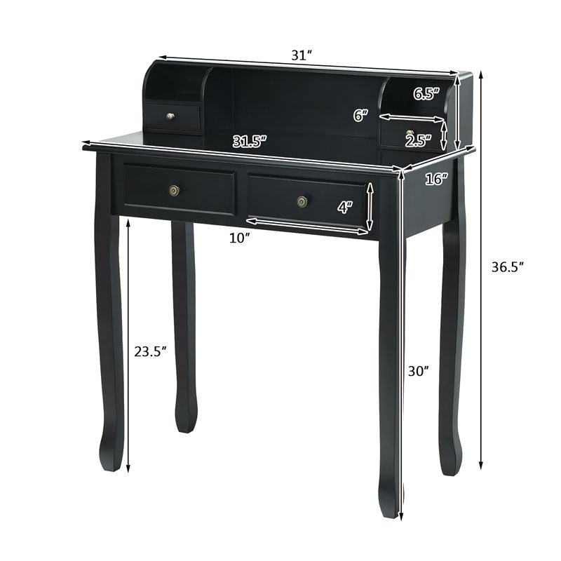 Costway Contemporary MDF and Candlenut Dressing Table with 4 Drawers in Black