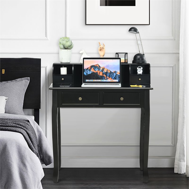 Costway Contemporary MDF and Candlenut Dressing Table with 4 Drawers in Black