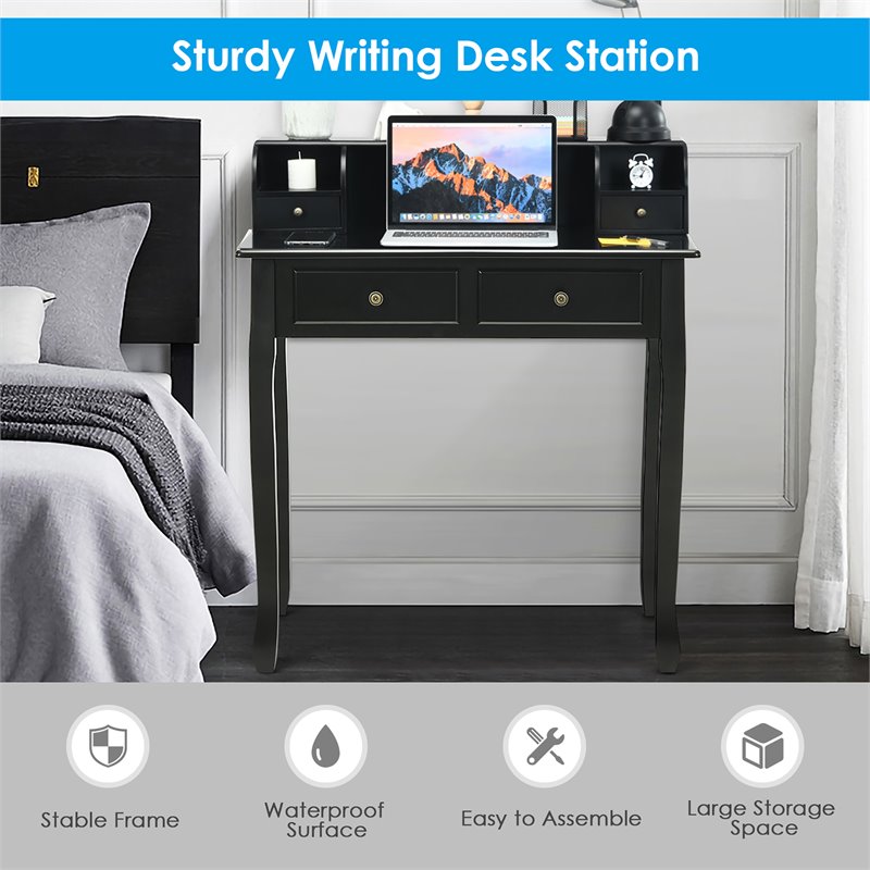 Costway Contemporary MDF and Candlenut Dressing Table with 4 Drawers in Black