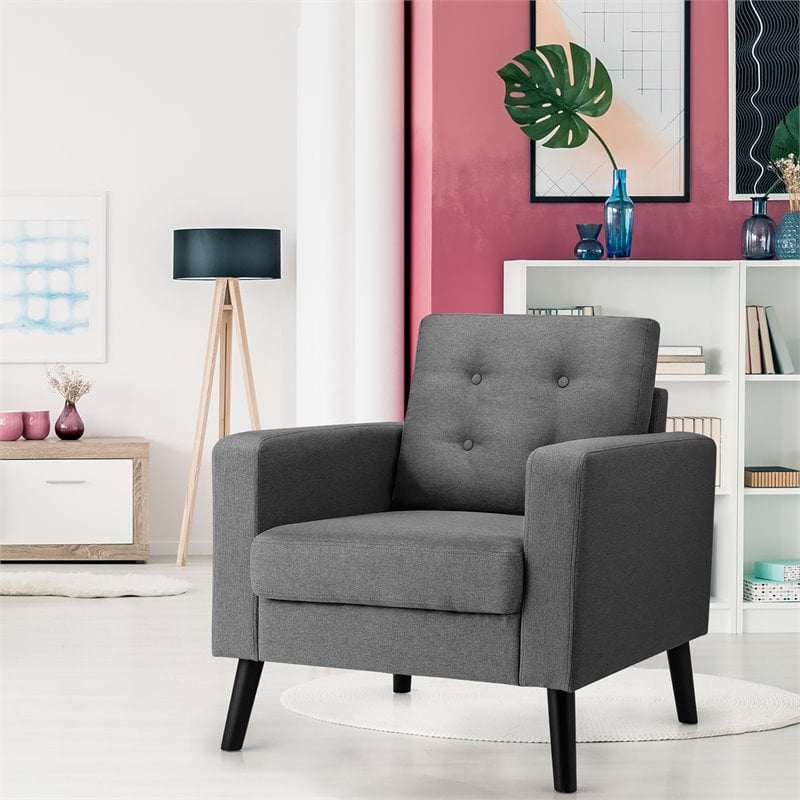 Costway Contemporary Fabric Accent Chair with Rubber Wood Legs in Gray