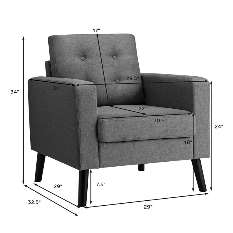 Costway Contemporary Fabric Accent Chair with Rubber Wood Legs in Gray