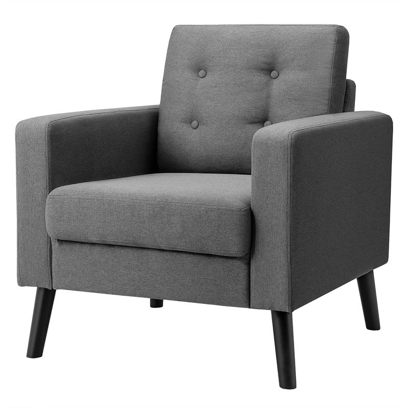 Costway Contemporary Fabric Accent Chair with Rubber Wood Legs in Gray