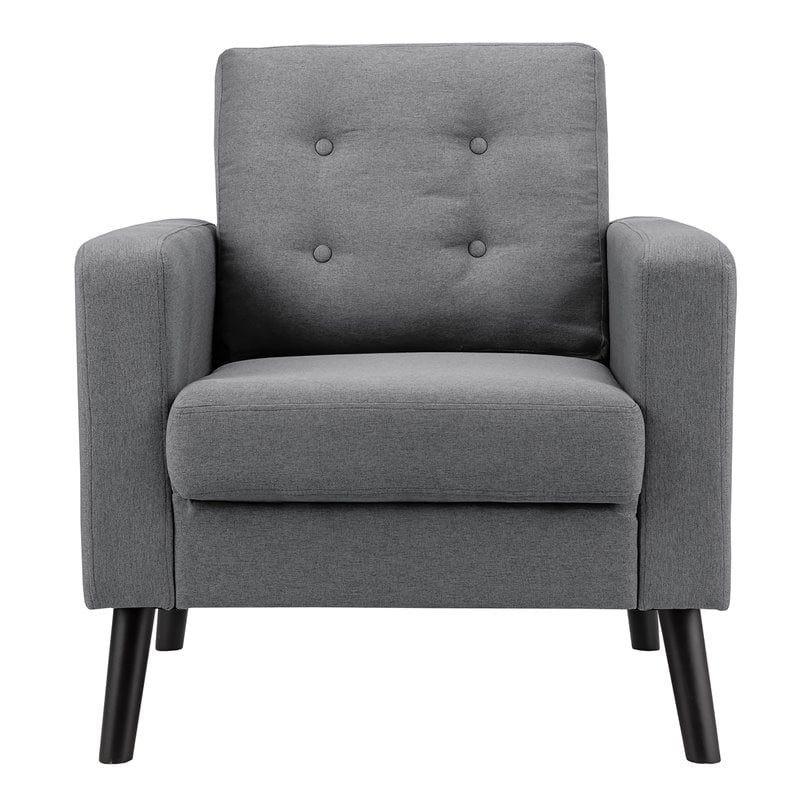 Costway Contemporary Fabric Accent Chair with Rubber Wood Legs in Gray