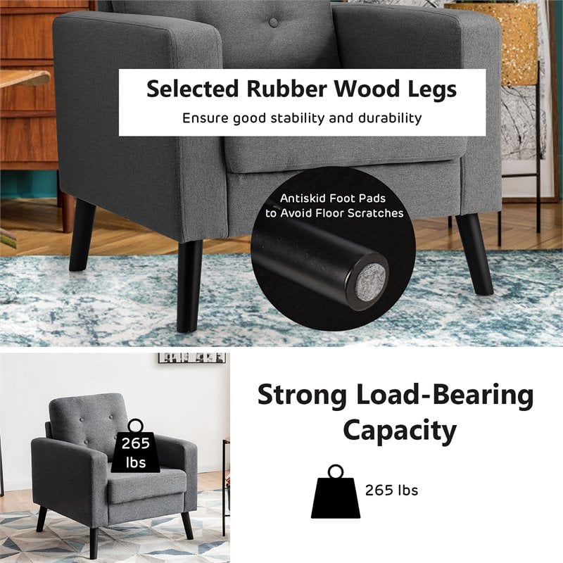 Costway Contemporary Fabric Accent Chair with Rubber Wood Legs in Gray