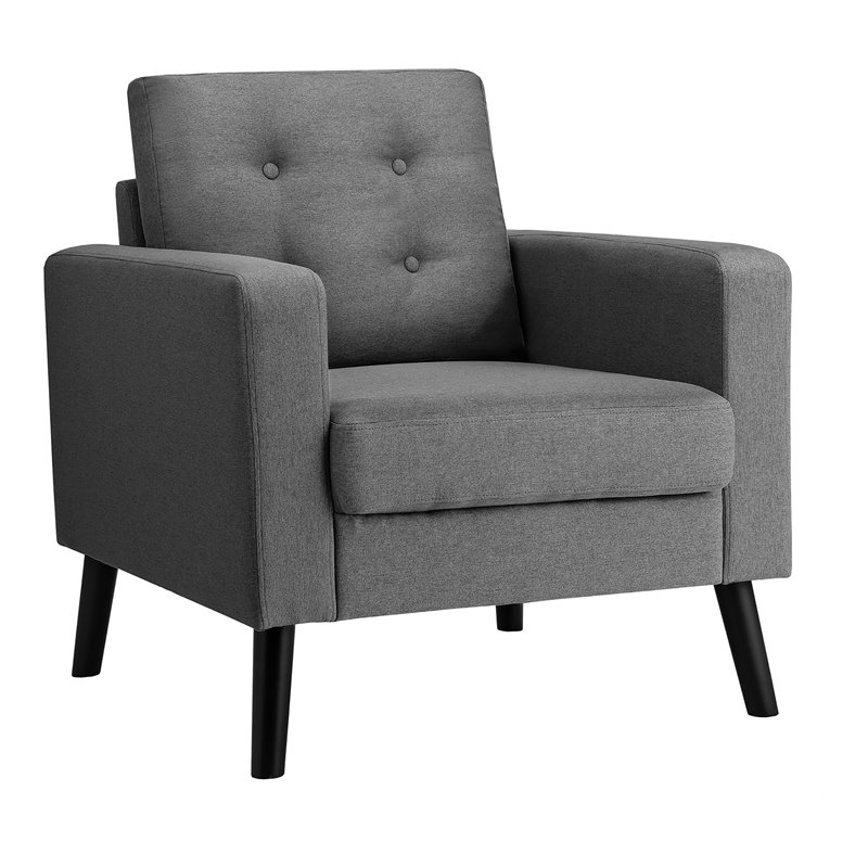 Costway Contemporary Fabric Accent Chair with Rubber Wood Legs in Gray