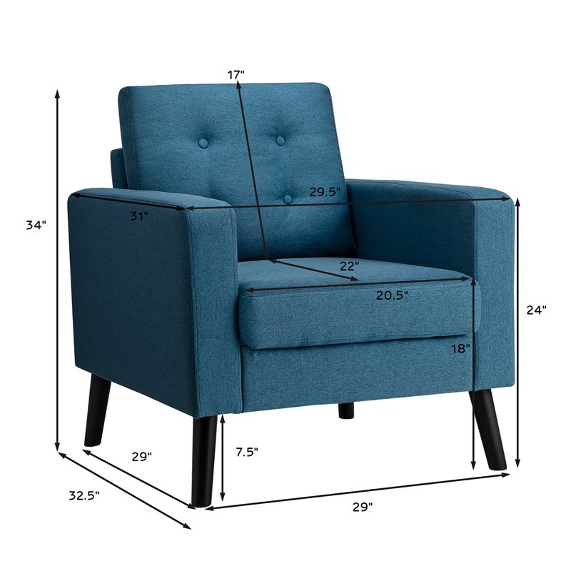 Costway Contemporary Fabric Accent Chair with Rubber Wood Legs in Blue