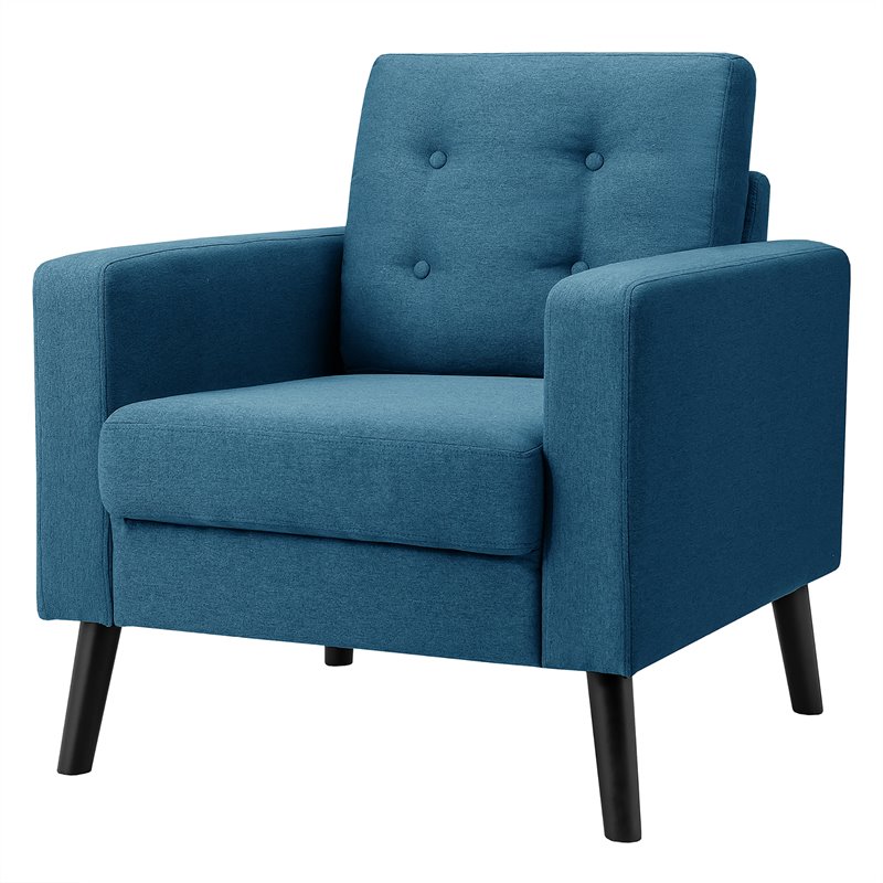 Costway Contemporary Fabric Accent Chair with Rubber Wood Legs in Blue