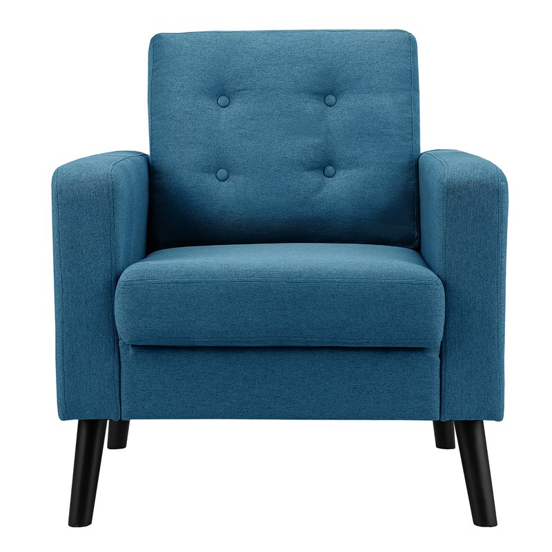Costway Contemporary Fabric Accent Chair with Rubber Wood Legs in Blue