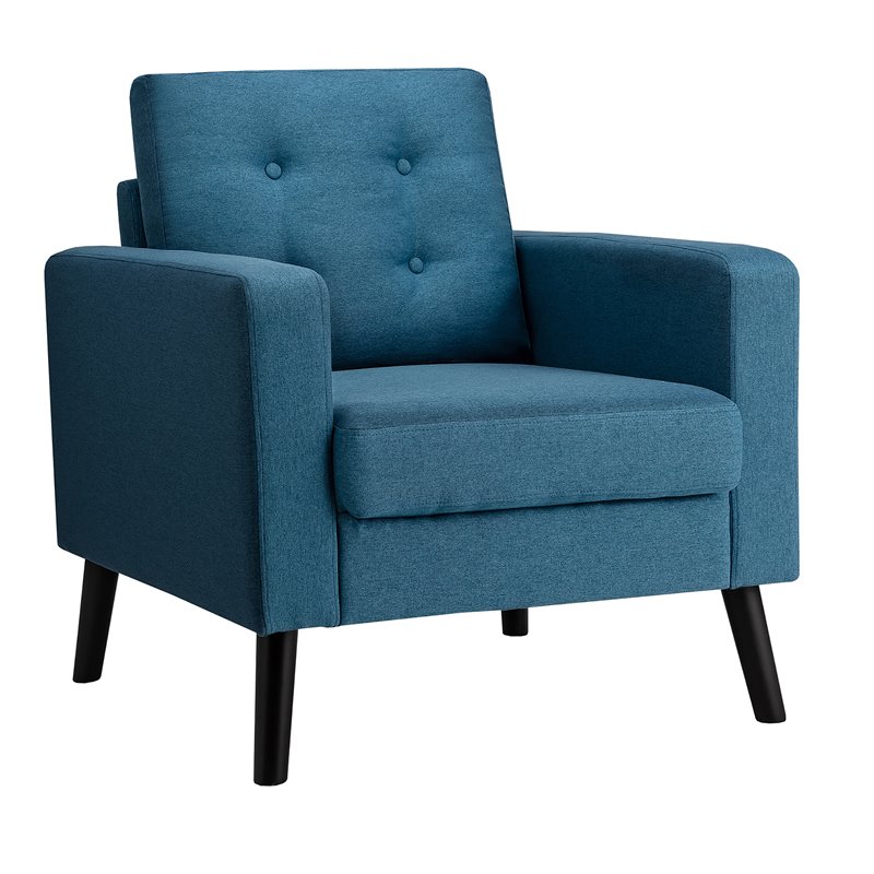 Costway Contemporary Fabric Accent Chair with Rubber Wood Legs in Blue