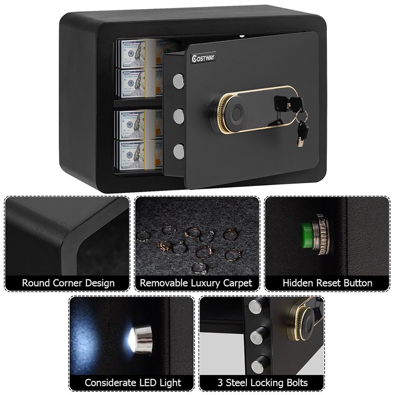Costway Inner LED Light Security Safety Box with Keypad 0.5 Cubic Feet in Black