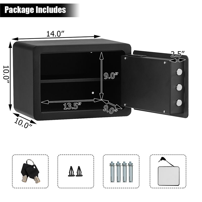 Costway Inner LED Light Security Safety Box with Keypad 0.5 Cubic Feet in Black