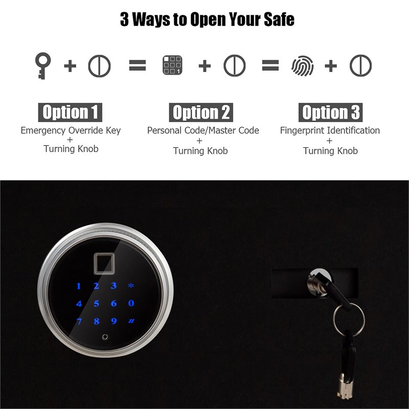 Costway Fingerprint Safety Box/Security Box with Inner LED Light in Black