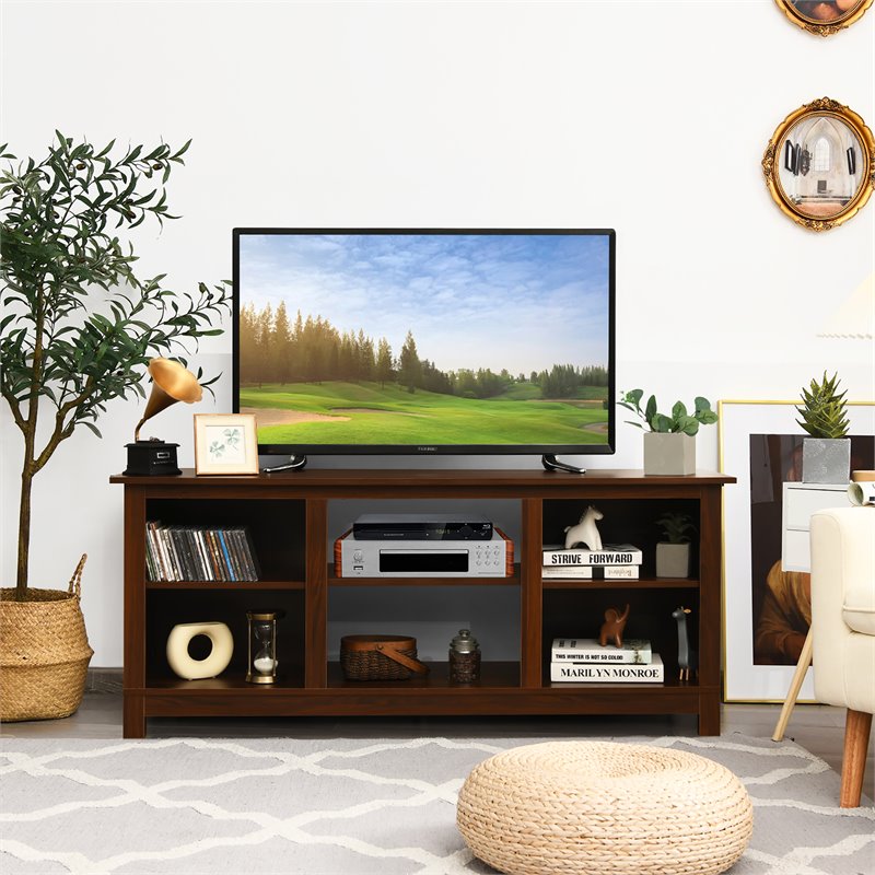 Costway 2-Tier TV Stand/Entertainment Media Center for TV's up to 65'' in Walnut