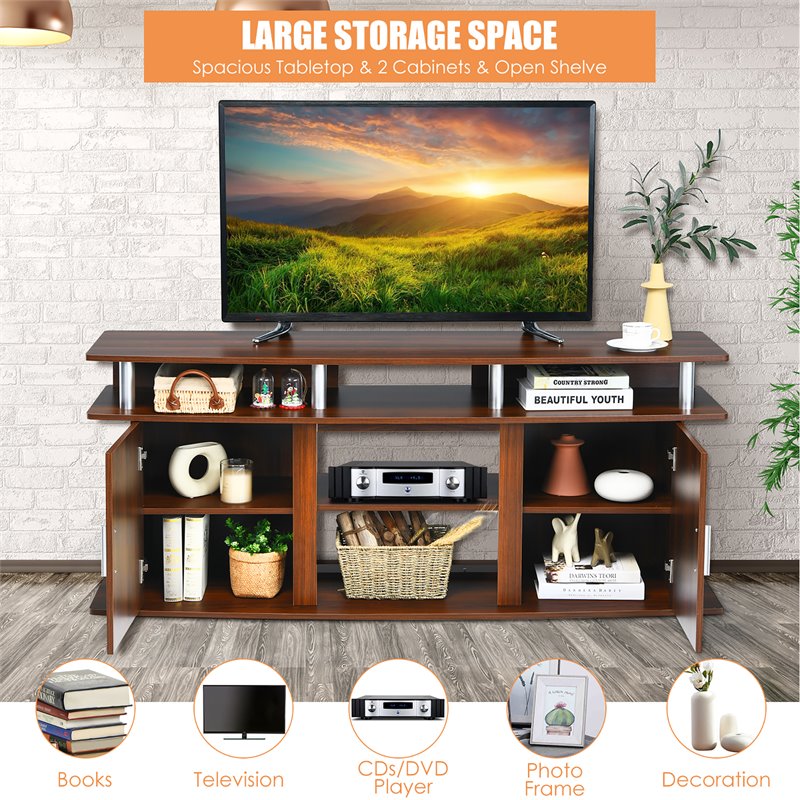 Costway TV Stand/Entertainment Center for TV's up to 70'' with 2 Cabinets Walnut