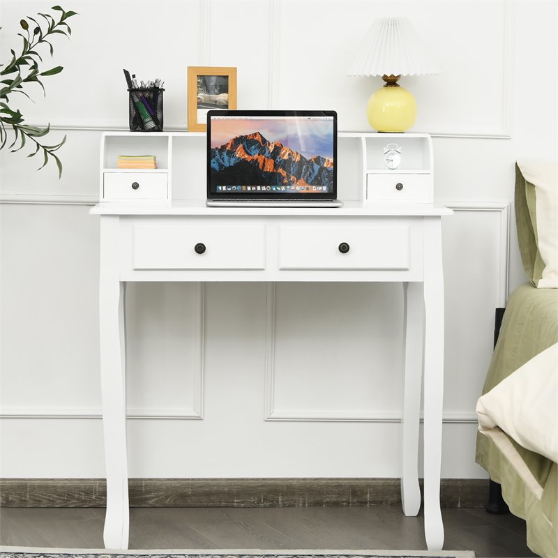 Costway Contemporary MDF and Candlenut Dressing Table with 4 Drawers in White