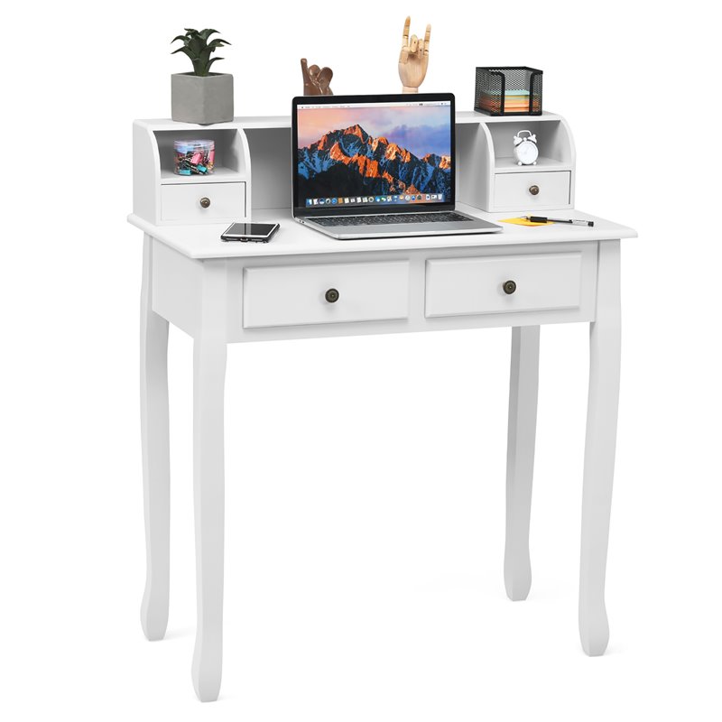 Costway Contemporary MDF and Candlenut Dressing Table with 4 Drawers in White