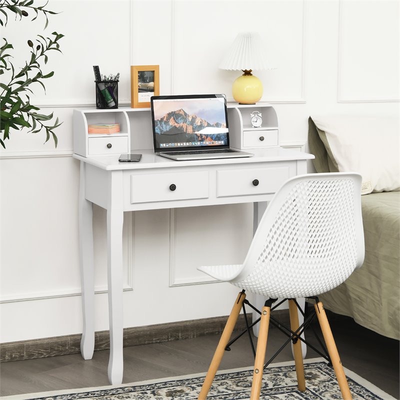 Costway Contemporary MDF and Candlenut Dressing Table with 4 Drawers in White