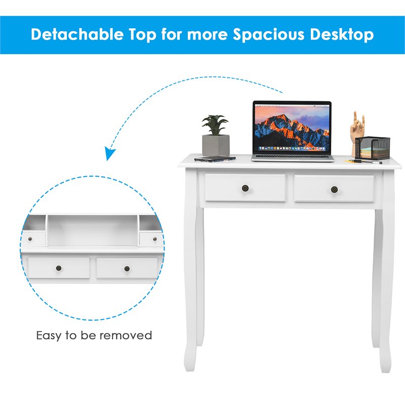 Costway Contemporary MDF and Candlenut Dressing Table with 4 Drawers in White