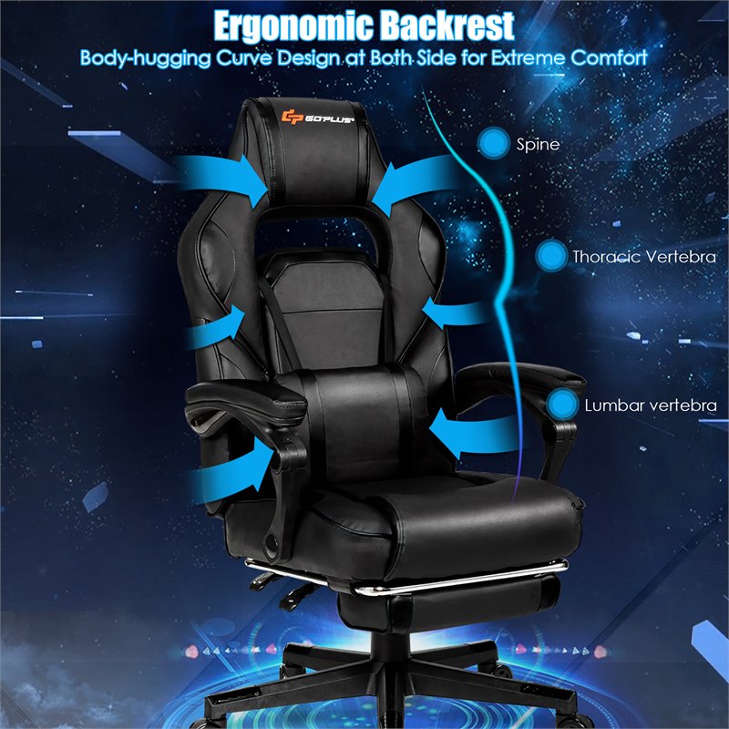 Costway Contemporary PVC and Sponge Massage Gaming Chair with Footrest in Black