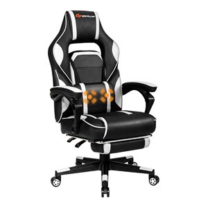 Costway Contemporary PVC and Sponge Massage Gaming Chair with Footrest in White