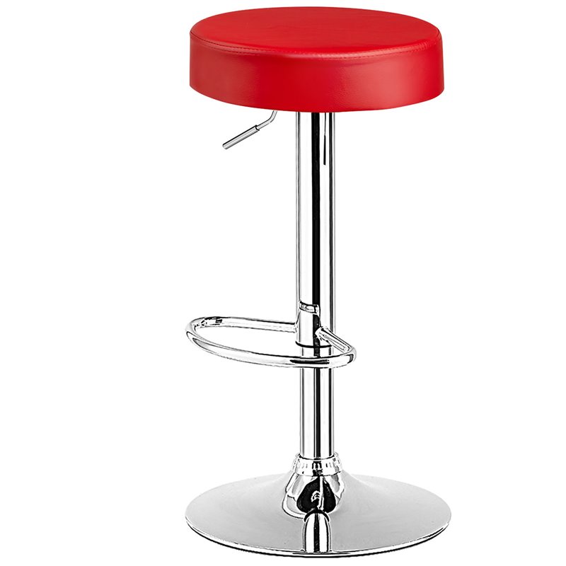 Costway Round Leather & Steel Adjustable Swivel Bar Stool with Footrest in Red