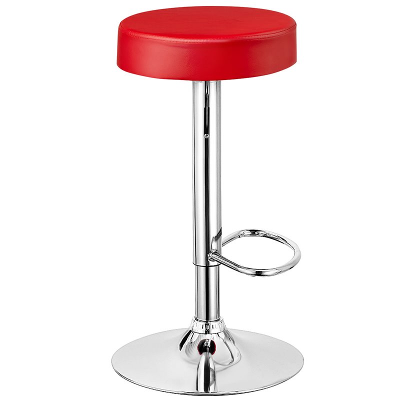 Costway Round Leather & Steel Adjustable Swivel Bar Stool with Footrest in Red