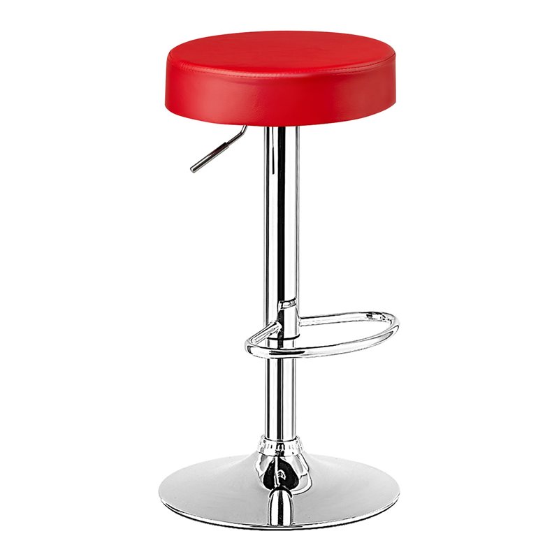 Costway Round Leather & Steel Adjustable Swivel Bar Stool with Footrest in Red