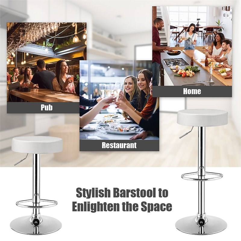 Costway Round Leather & Steel Adjustable Swivel Bar Stool with Footrest in White