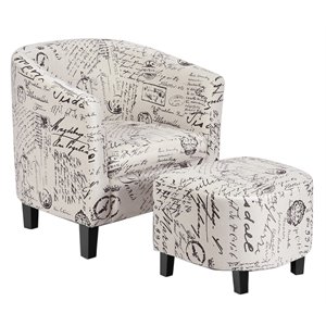 Costway Contemporary Wood and Cotton Barrel Accent Chair with Ottoman in Beige