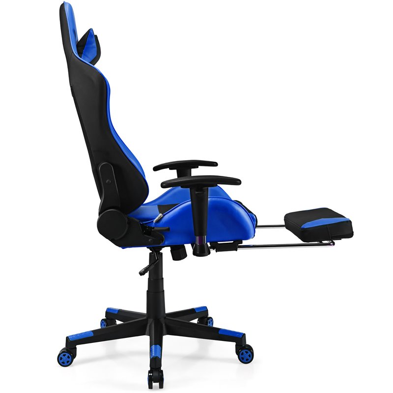 Costway PVC and Sponge Massage Gaming Chair with Footrest in Blue