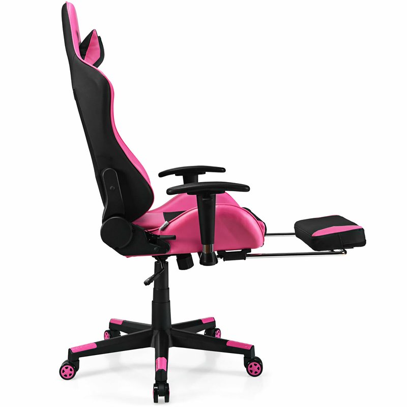 Costway PVC and Sponge Massage Gaming Chair with Footrest in Pink