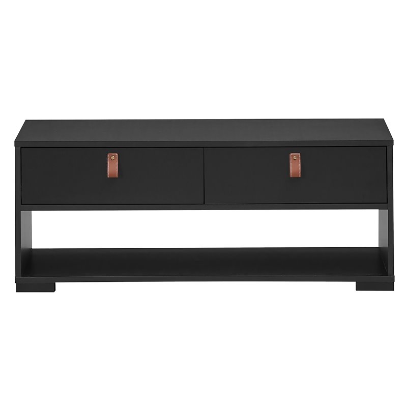 Costway Engineered Wood Coffee Table with 2 Drawers & Storage Shelf in Black
