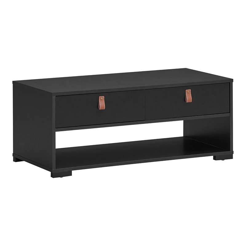 Costway Engineered Wood Coffee Table with 2 Drawers & Storage Shelf in Black
