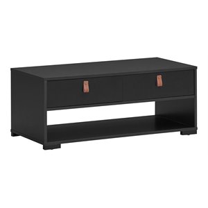 Costway Engineered Wood Coffee Table with 2 Drawers & Storage Shelf in Black