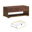 Costway Engineered Wood Coffee Table with 2 Drawers & Storage Shelf in Walnut