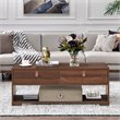 Costway Engineered Wood Coffee Table with 2 Drawers & Storage Shelf in Walnut