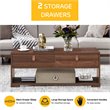 Costway Engineered Wood Coffee Table with 2 Drawers & Storage Shelf in Walnut