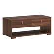 Costway Engineered Wood Coffee Table with 2 Drawers & Storage Shelf in Walnut