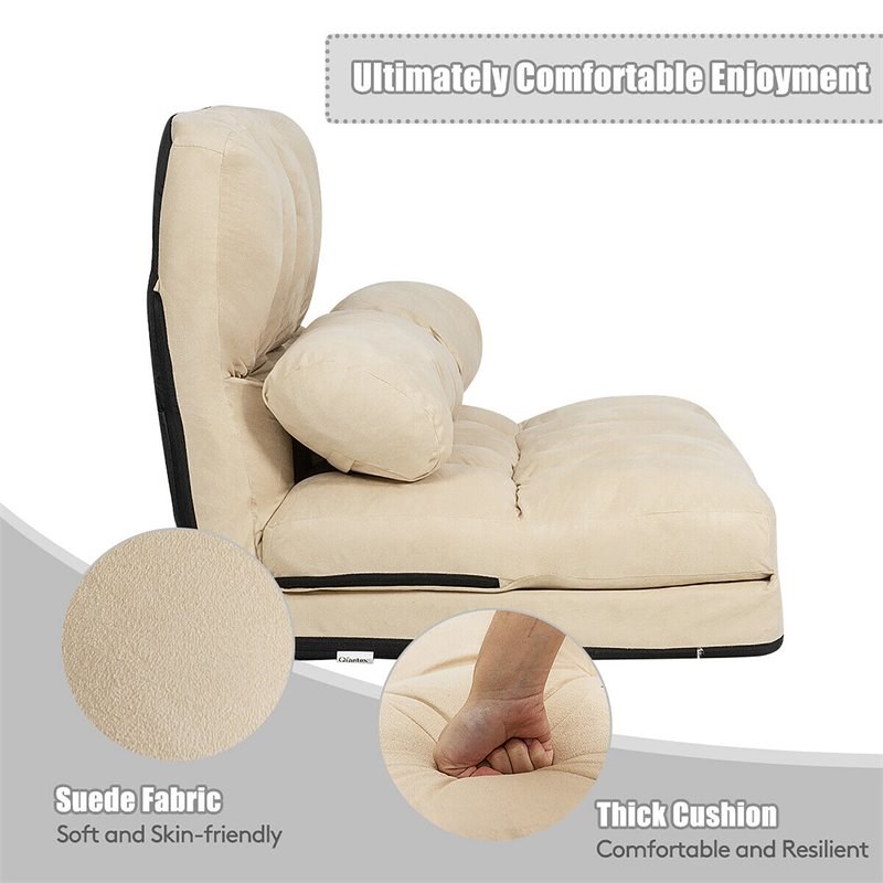 Costway 6-Position Adjustable Lounge Couch Foldable Floor Sofa Bed in Beige