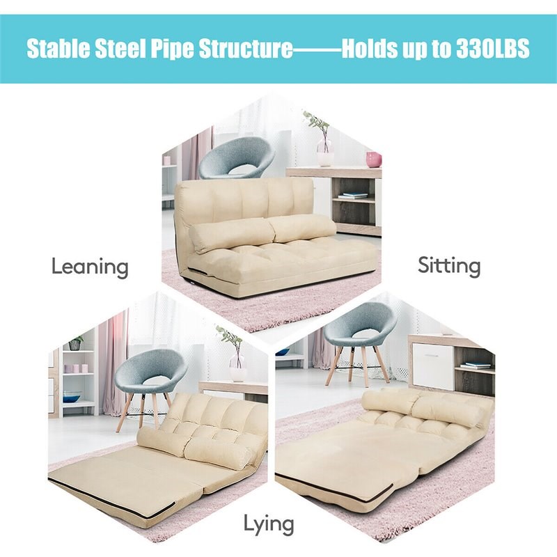 Costway 6-Position Adjustable Lounge Couch Foldable Floor Sofa Bed in Beige