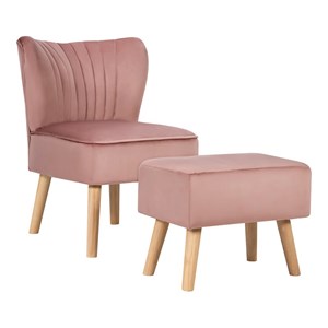 Costway Thick Padded Velvet Tufted Leisure Chair and Ottoman Set in Pink