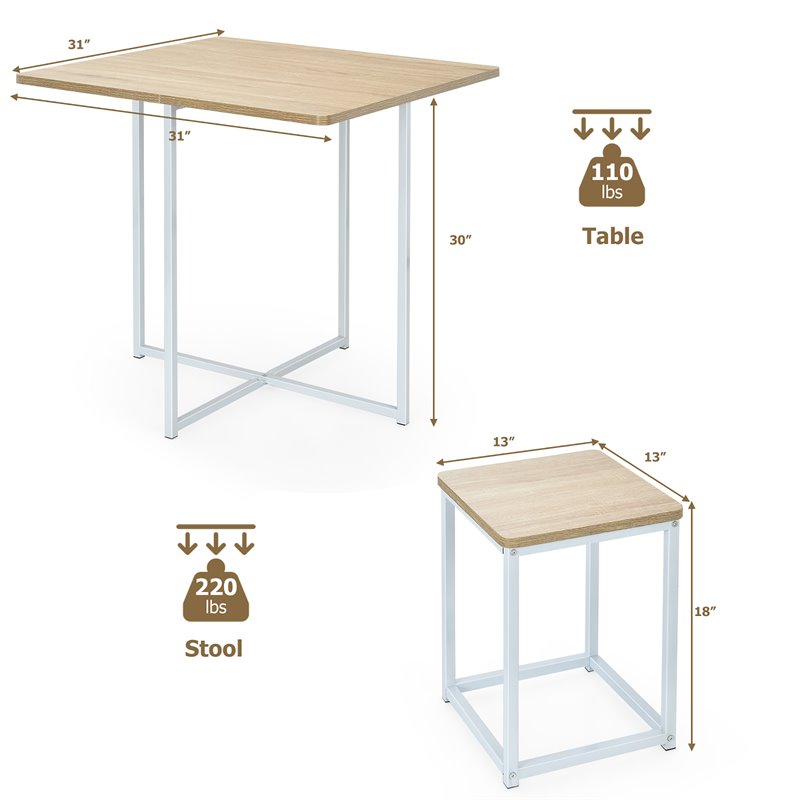 Costway 5-piece Compact Wood Dining Table & 4 Stools in Natural/Vintage White