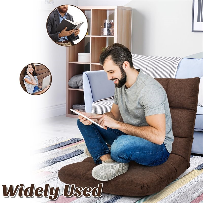 Costway Cotton Adjustable 14-Position Floor Gaming Sofa Chair in Coffee