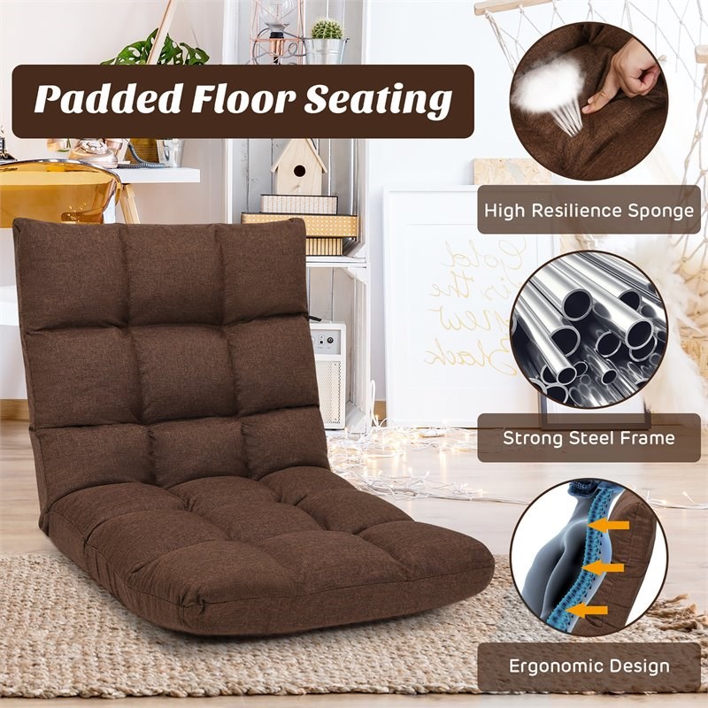 Costway Cotton Adjustable 14-Position Floor Gaming Sofa Chair in Coffee