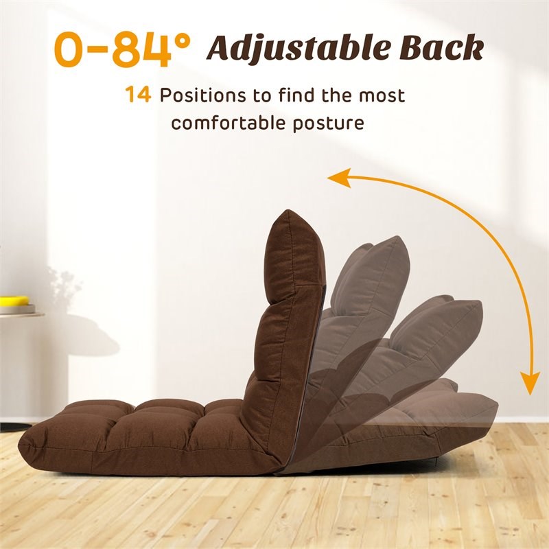 Costway Cotton Adjustable 14-Position Floor Gaming Sofa Chair in Coffee