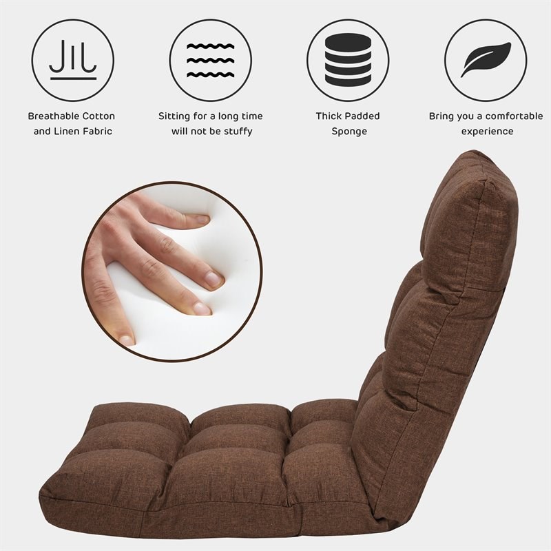 Costway Cotton Adjustable 14-Position Floor Gaming Sofa Chair in Coffee