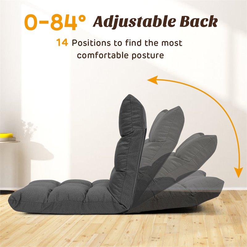 Costway Cotton Adjustable 14-Position Floor Gaming Sofa Chair in Gray
