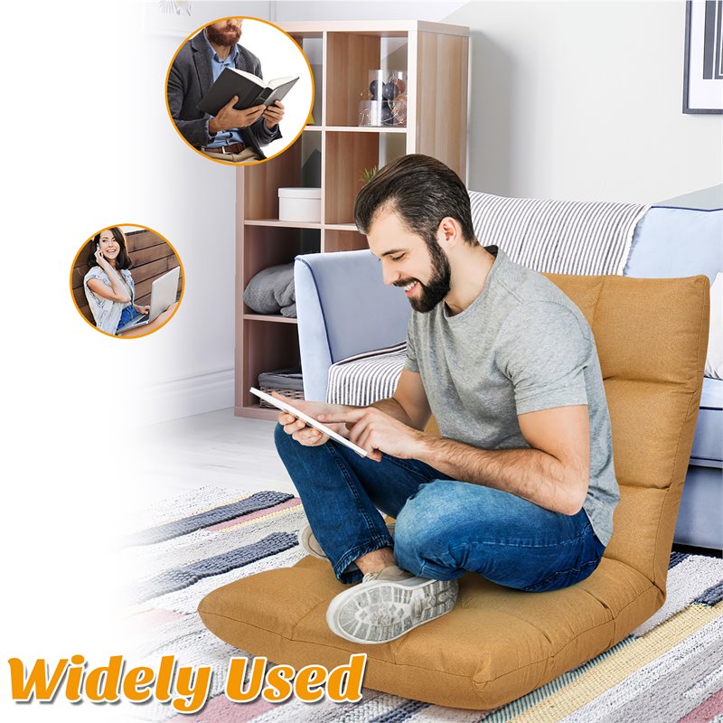 Costway Cotton Adjustable 14-Position Floor Gaming Sofa Chair in Yellow
