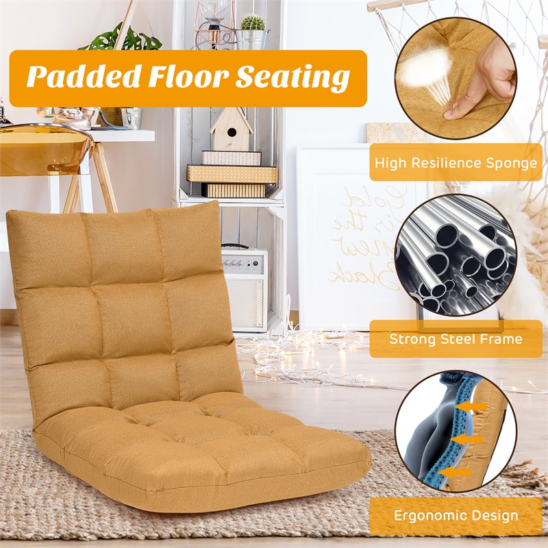 Costway Cotton Adjustable 14-Position Floor Gaming Sofa Chair in Yellow