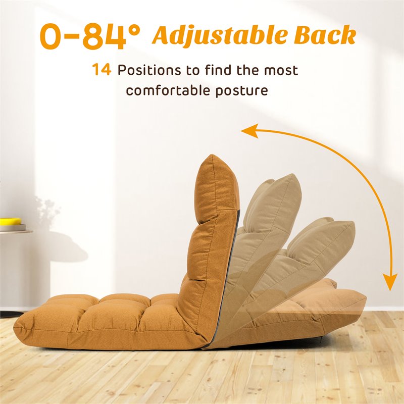 Costway Cotton Adjustable 14-Position Floor Gaming Sofa Chair in Yellow